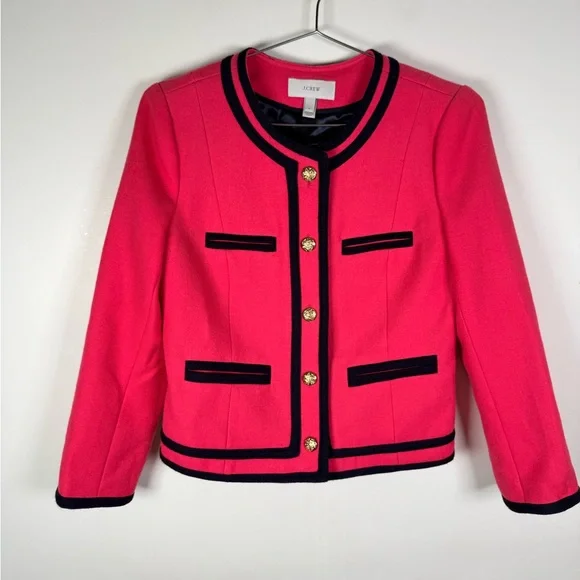J.Crew Wool Lady Jacket in Bright Berry with Navy Trim - Picture 2 of 9